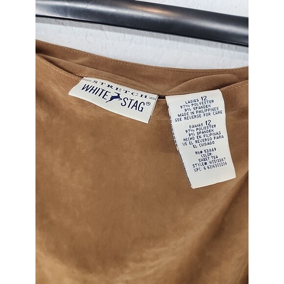 Faux Suede Camel Midi Skirt Prairie Western Muted Neutral Casual Chic Fall | 12 - Picture 7 of 7